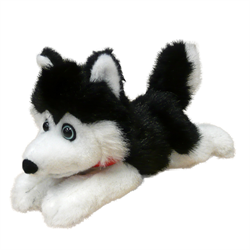 7" Floppy Foot Black Husky With Red Ribbon