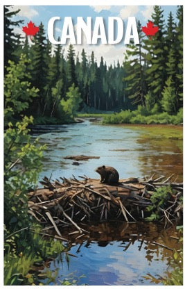Beaver on Dam postcard
