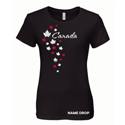 Ladies Fitted Black T-Shirt- Falling Leaves