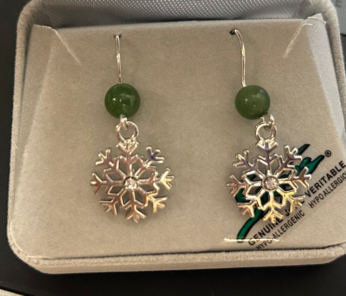Jade Earrings Sparkling Snowflake