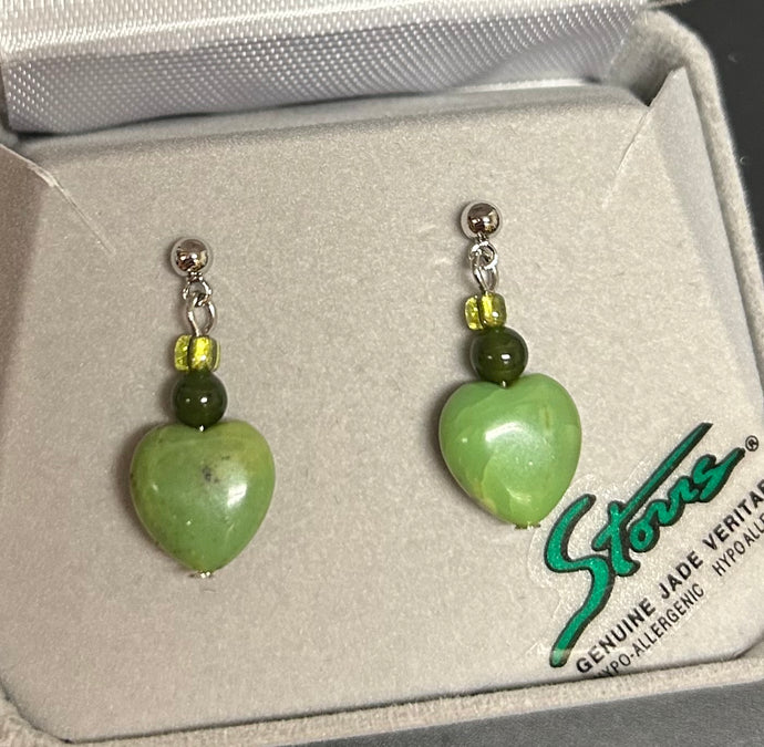 Jade Earrings Chrysophase Heart