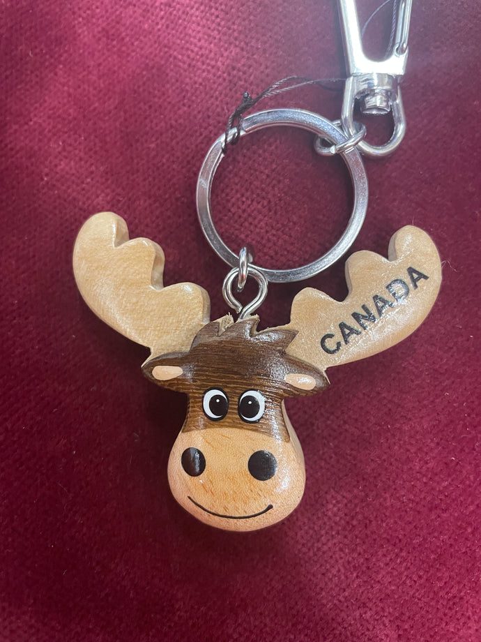 Moose Head Wooden Keychain