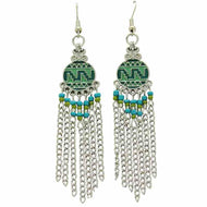 Earrings Silver Blue & Green Pattern