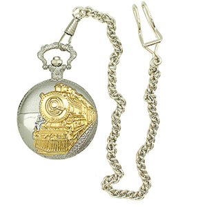 Pocket Watch Silver Steam Engine