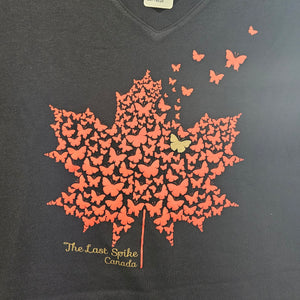 "Maple Leaf made of Butterflies" V Neck Womens T-Shirt, Black